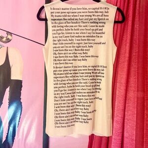 Lady Gaga Born This Way Song Lyrics Women’s Tour Sleeveless Mesh Shirt